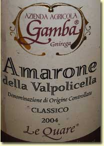 GAMBA GNIREGA AMARONE DELLA VALPOLICELLA CLASSICO LE QUARE